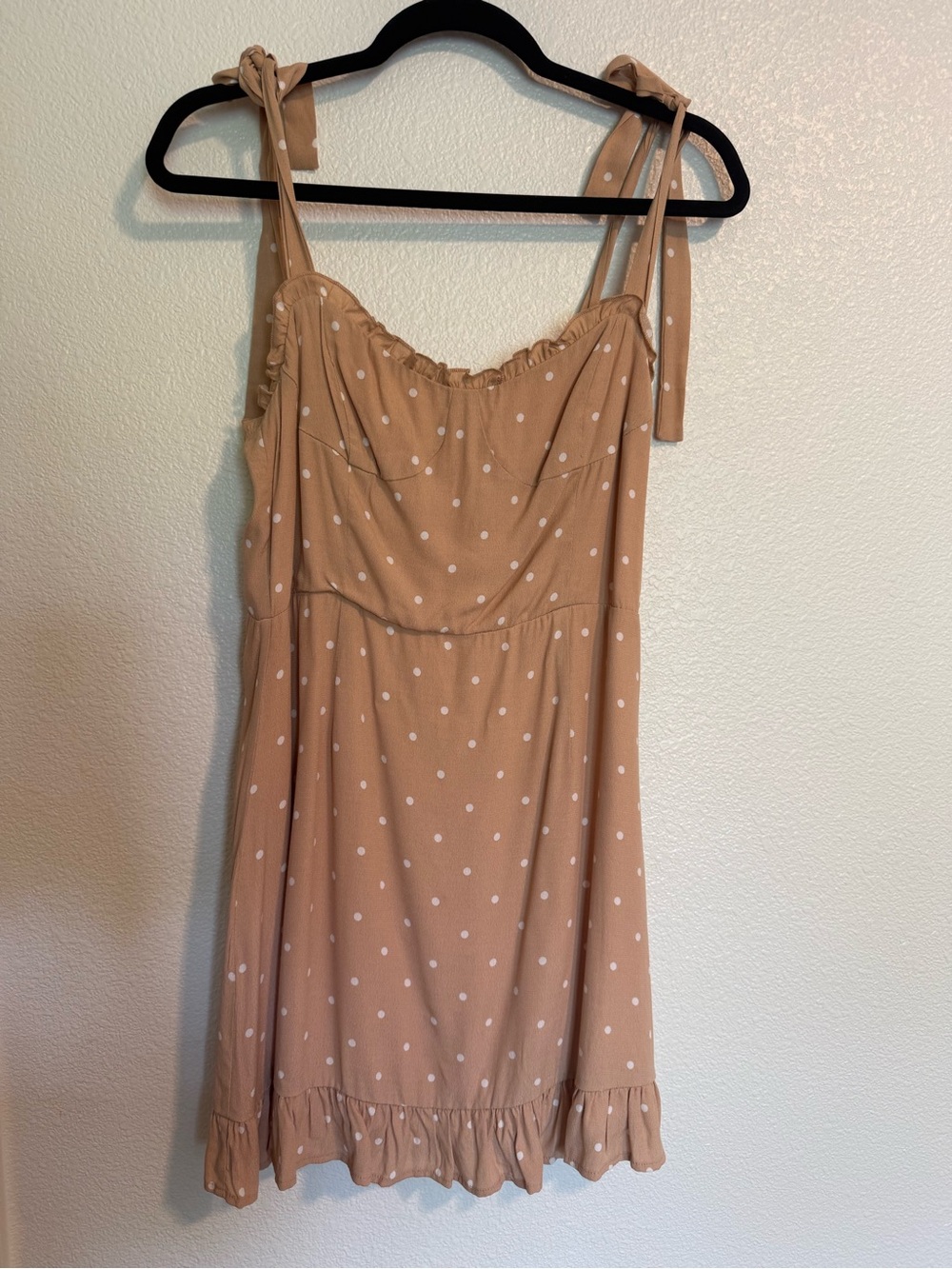 Beige Polka Dot Tie-Strap Sundress